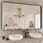 ISTRIPMF Bathroom Mirror Black,50x30 Inch Large Matte Black Bathroom Vanity Mirror,Rectangle Black Metal Framed Mirror for Wall,