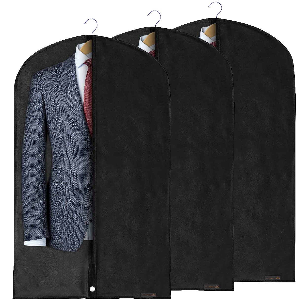 HANGERWORLD 40 Garment Bag Suit Bags for Closet Storage Breathable Clothes Cover Dust Protector (3 Pack, Black)