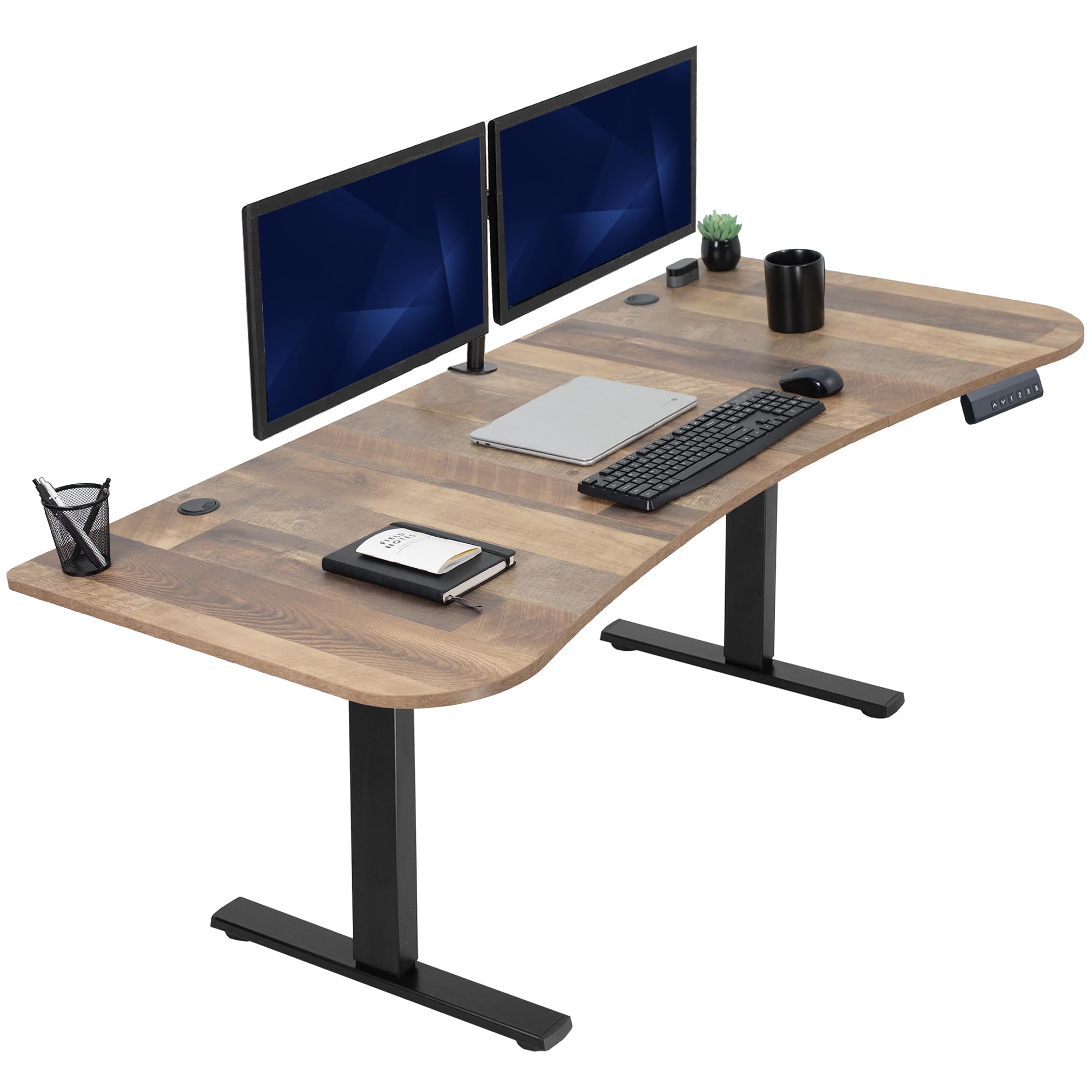 VIVO Electric 63 x 32 in Standing Desk, Memory Height Adjustment, 1B Series, Holds 220 lbs, Reclaimed Wood Top Black Frame, DESK