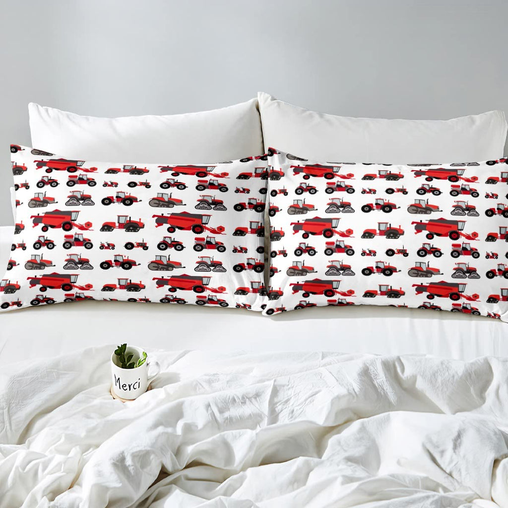 Erosebridal Red Tractor Comforter Set Twin Size Heavy Equipment Truck Down Comforter Kids Boys Girls Teens Harvester Tractor Bed