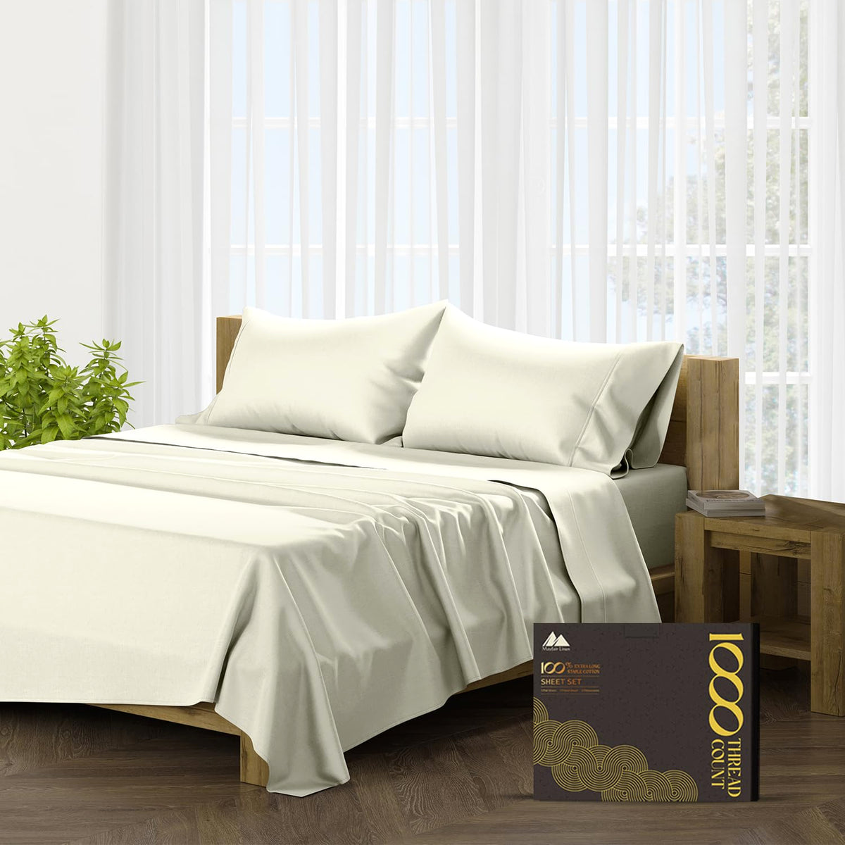 Mayfair Linen 100% Egyptian Cotton Sheets California King Size - 1000 High Thread Count, Luxury 5-Star Hotel 4 Pc Sateen Cal Kin