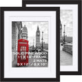 11x14 Picture Frames Black Solid Wood - Matted to Display Pictures 9x12 or 8x10 or 11x14 Frame without Mat - Wooden Photo Frame 