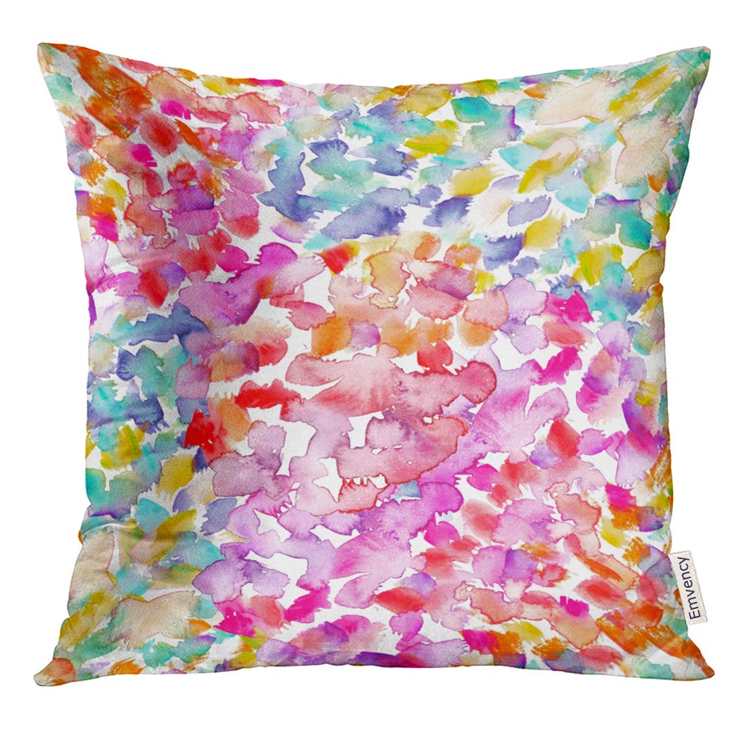 Upoos Throw Pillow Cover Green Polka Pattern With Bright Pink Turquoise Blue And Yellow Dots Stains In Watercolor Purple Abstrac