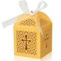 KPOSIYA 70 Pack Baptism Favor Boxes,Laser Cut Candy Boxes with Ribbons, Party Favor Small Gift Boxes for Baby Shower Baptism Dec