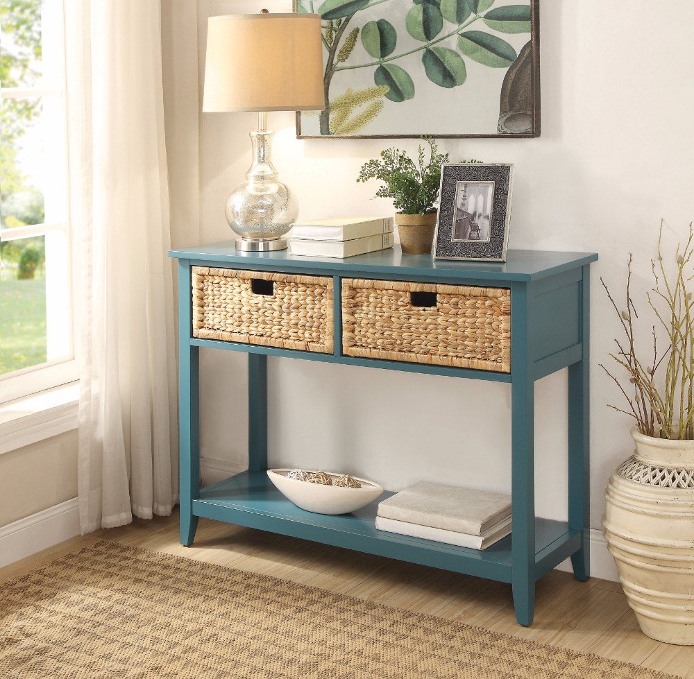 Benzara Flavius Console Table With 2 Drawers Blue