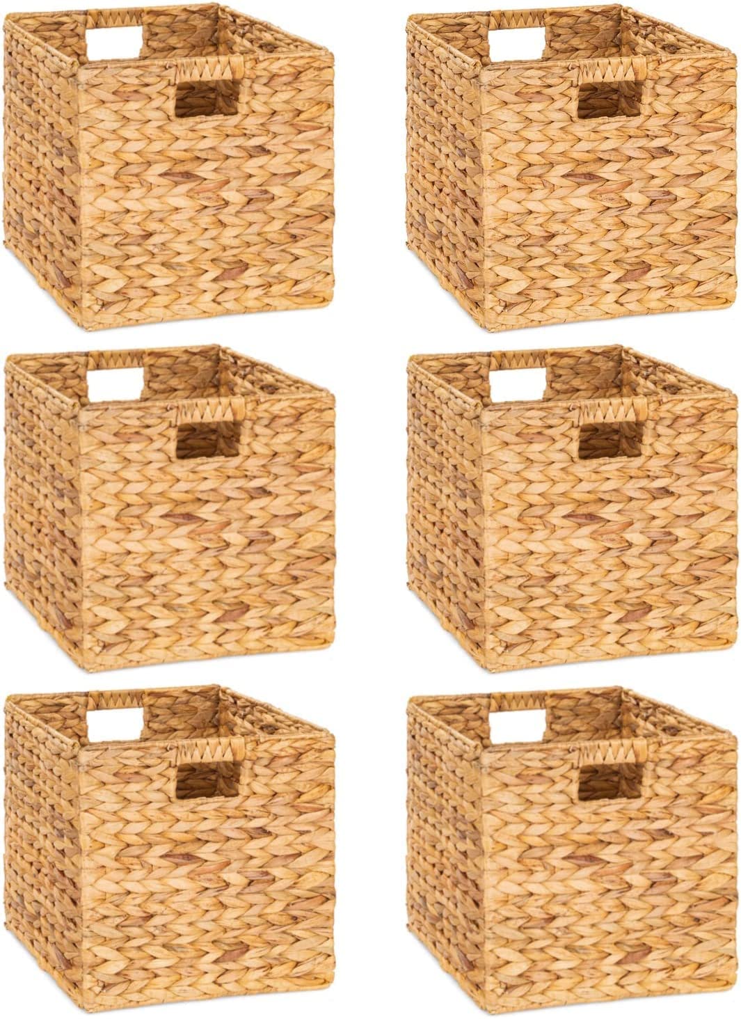 M4DECOR 10.5 x 10.5in Wicker Storage Baskets for Shelves, Water Hyacinth Storage Baskets, Woven Baskets for Storage, Wicker Stor