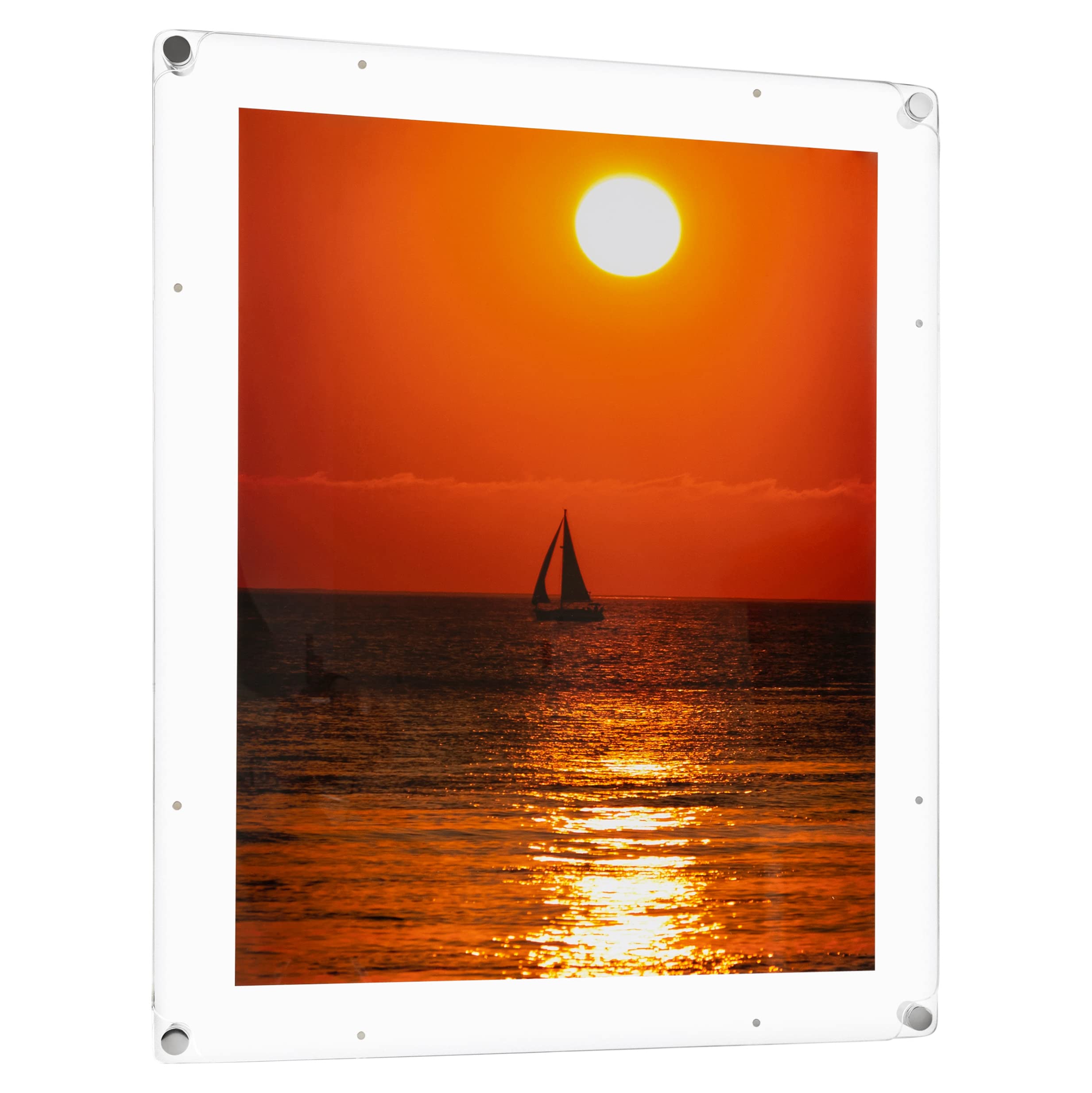 ArtToFrames 12x24 Inch Magnetic Acrylic Frame with Chrome Standoffs for Wall Mounting and Removable Acrylic Front, Full Frame Si