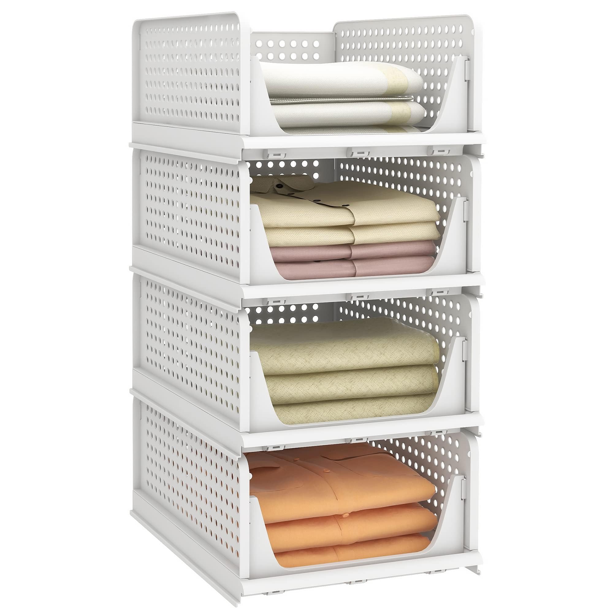 Pinkpum Stackable Plastic Storage BasketFoldable Closet Organizers Storage Bins Drawer Shelf Storage Container For Wardrobe Cup