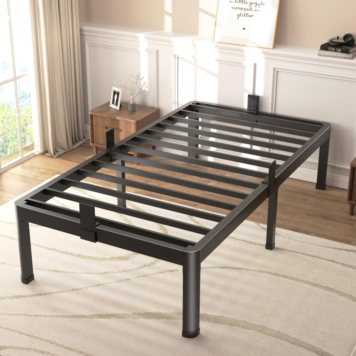 Fuiobyvv Twin Bed Frames With Round Corner Edge Legs, 14 Inch High 3500 Lbs Heavy Duty Metal Platform Bed Frame Twin Size, No Bo