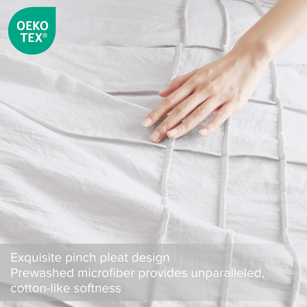 Comfort Spaces White Full Size Duvet Cover Set - 3-Pc Pintuck Pleated Duvet Cover Full, All Season Lightweight, Extra Softness Pre-Washed Microfiber Full Bed Cover Shams, Full