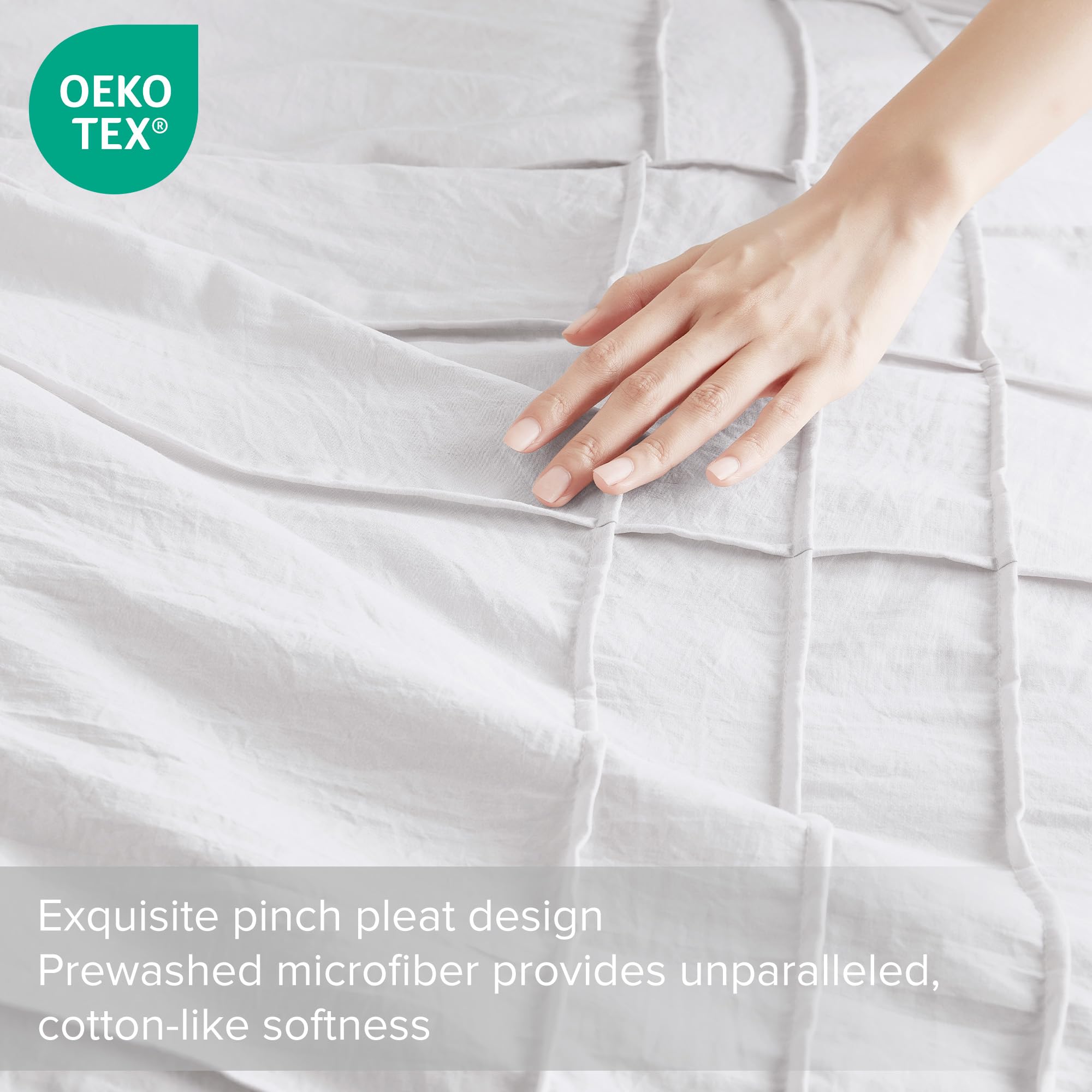 Comfort Spaces White Full Size Duvet Cover Set - 3-Pc Pintuck Pleated Duvet Cover Full, All Season Lightweight, Extra Softness Pre-Washed Microfiber Full Bed Cover Shams, Full