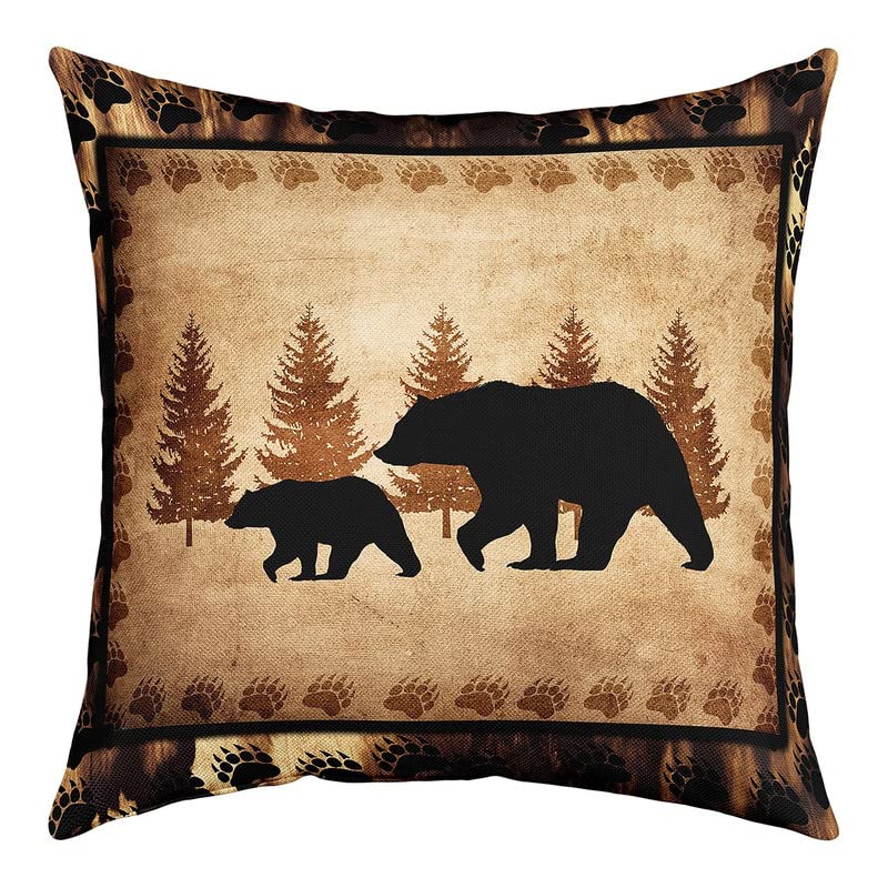 Bear Throw Pillow Cover 18'X18' Soft Wild Animal Cushion Cover For For Couch Sofa Rustic Cabin Country Nature Wildlife Bear Tr