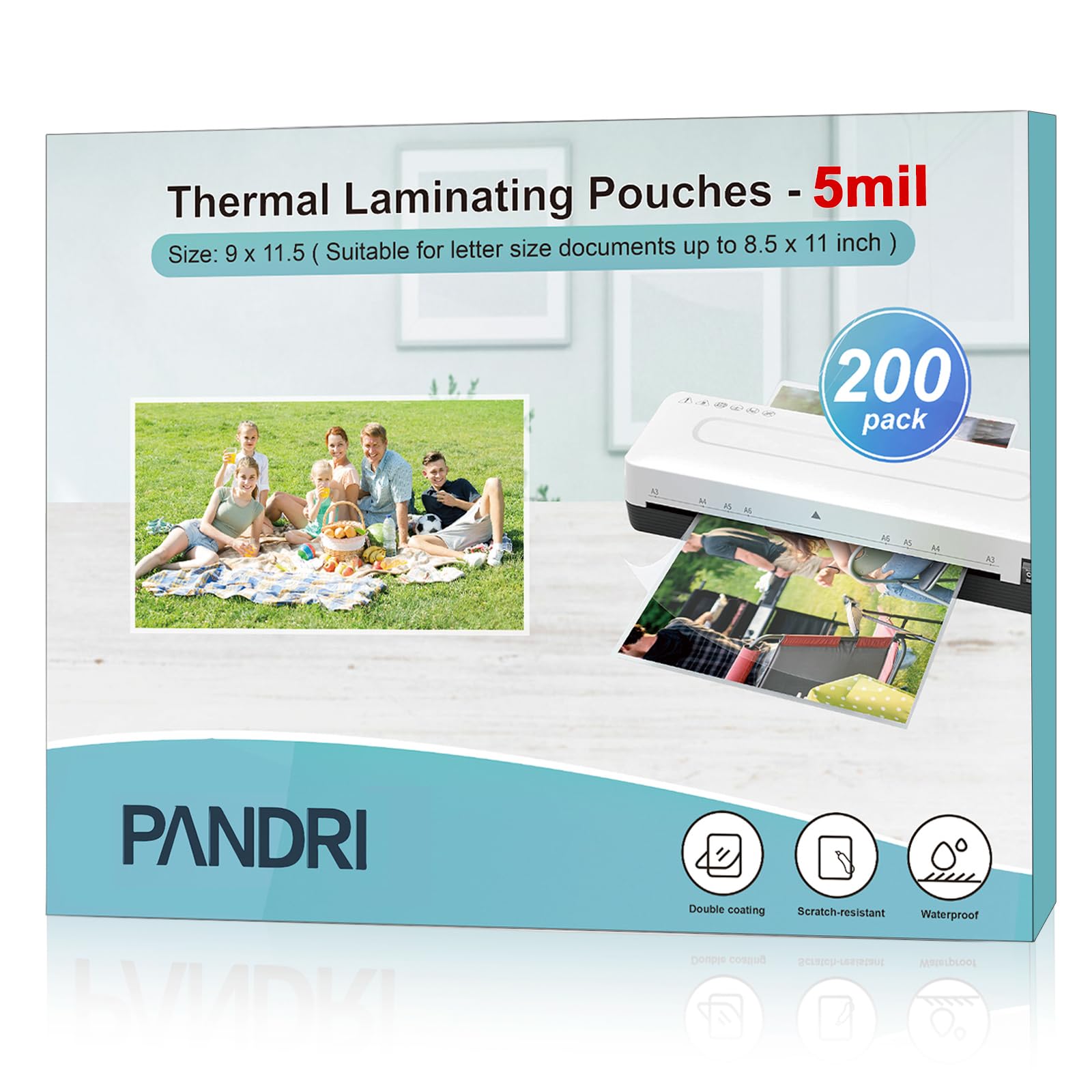 Laminating Sheets, Pandri 200 Pack Thermal Laminator Pouches Holds 8.5 X 11 Inch, 5 Mil Clear Laminator Paper 9 X 11.5 Inch, Let