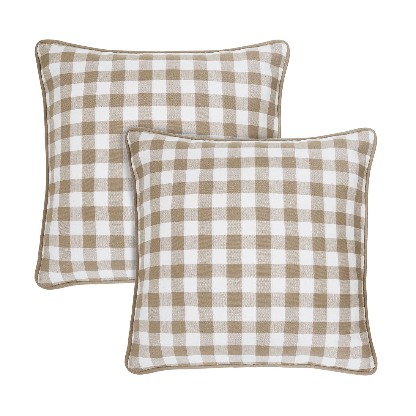 Buffalo Check Throw Pillow Covers, 2 Pack, Taupe - 7' X 13' - Square Extra Wide Pillow Covers With Concealed Zipper - Stain-Re