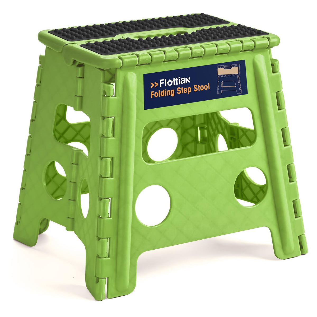 Flottian 13' Folding Step Stool For Adults And Kids Holds Up To 300 Lbs,Non-Slip Folding Stools With Handle, Compact Plastic Foldable Step Stool For Bathroom,Bedroom, Kitchen,Grass Green,1Pc