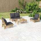 vidaXL 4 Piece Patio Lounge Set with Dark Gray Cushions - Made of Natural Bamboo, Includes Coffee Table and Bench, Modular Design for Custom Configurations, Comfortable Seating