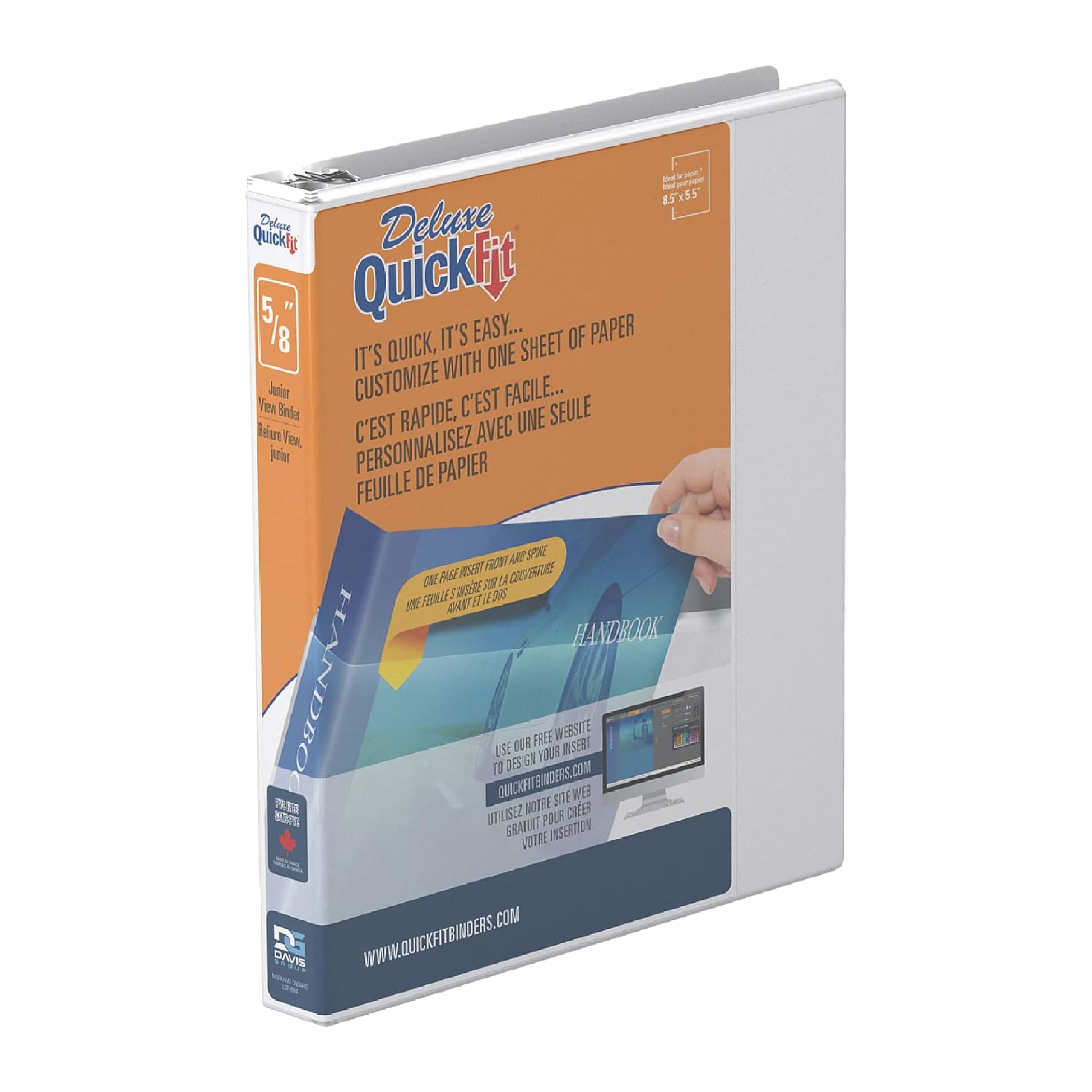 Davis Group Quickfit Junior Binder, Premium Small Clear-View 3-Ring Binder For School, Office, Or Home, Made In Canada, 5.5' X