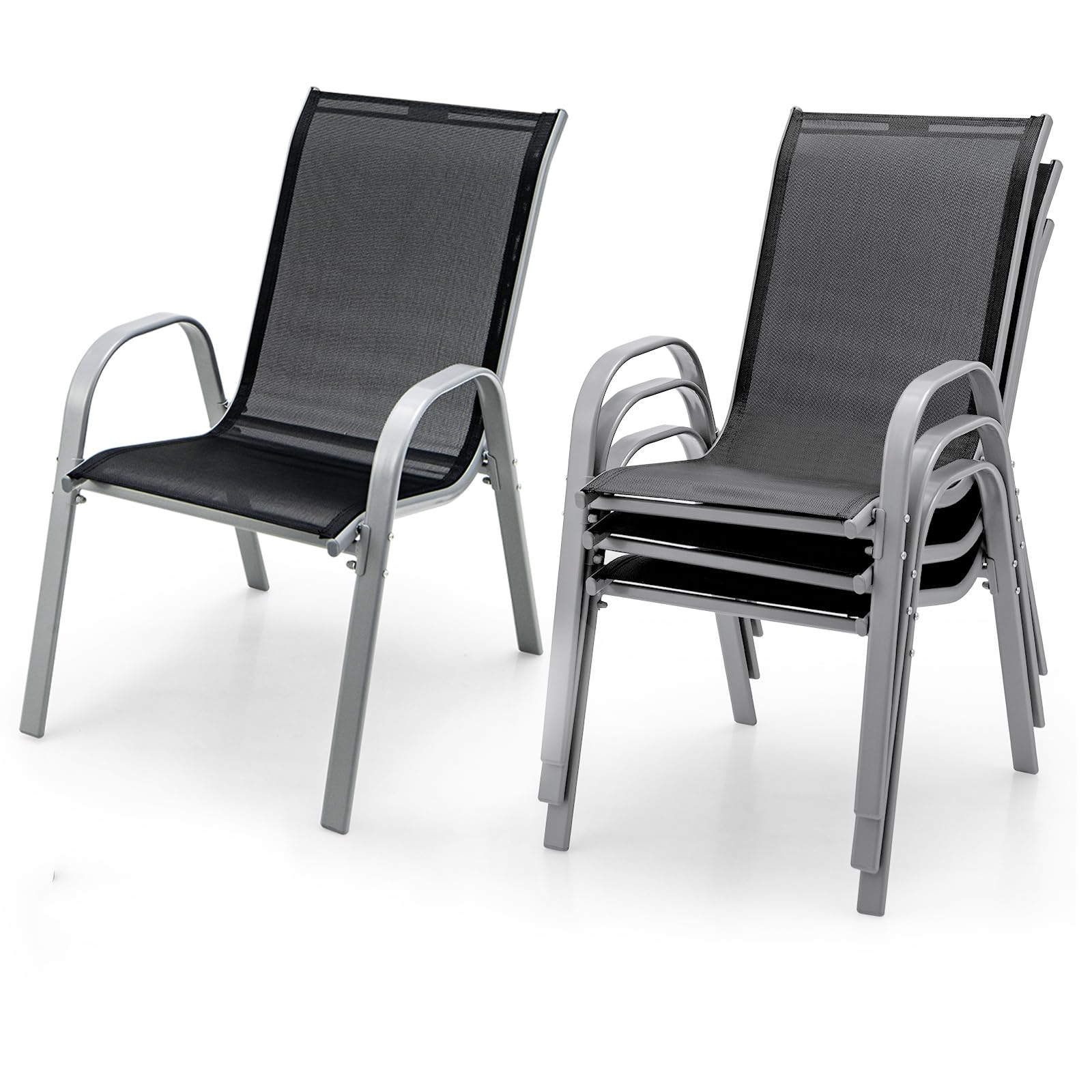 Giantex Set of 4 Patio Chairs, Outdoor Stackable Dining Chairs w/Armrests, 330 LBS Capacity, All Weather Fabric, Heavy Duty Rust