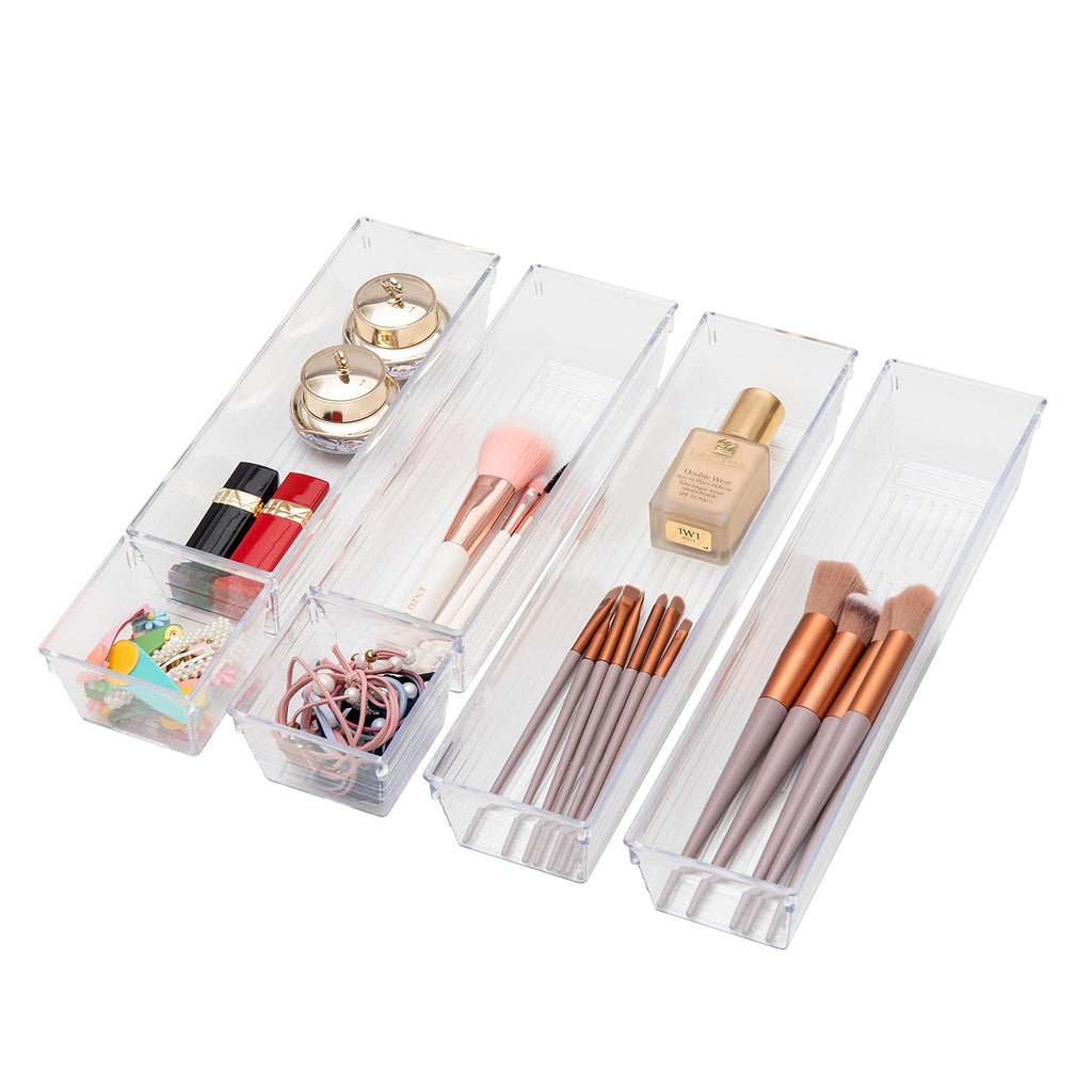 Backerysupply Clear Plastic Drawer Organizer Tray For Vanity Cabinet (Set Of 10),Storage Tray For Makeup, Kitchen Utensils, Jewe