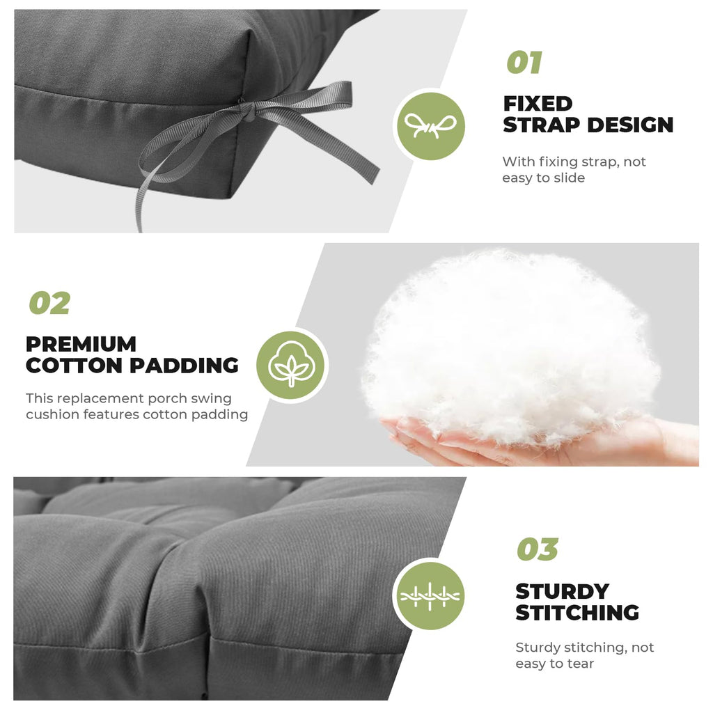 Danghoogy Porch Swing Cushions Waterproof Outdoor Swing Cushion 2-3 Seater Thickened 5 Inches Patio Swing Replacement Cushion Fo