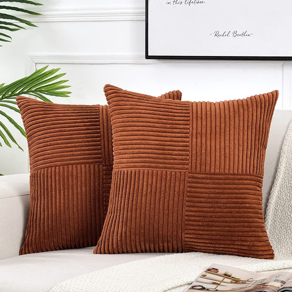 Fancy Homi 2 Packs Rust Decorative Throw Pillow Covers 22X22 Inch For Living Room Couch Bed, Rustic Farmhouse Boho Home Decor, S