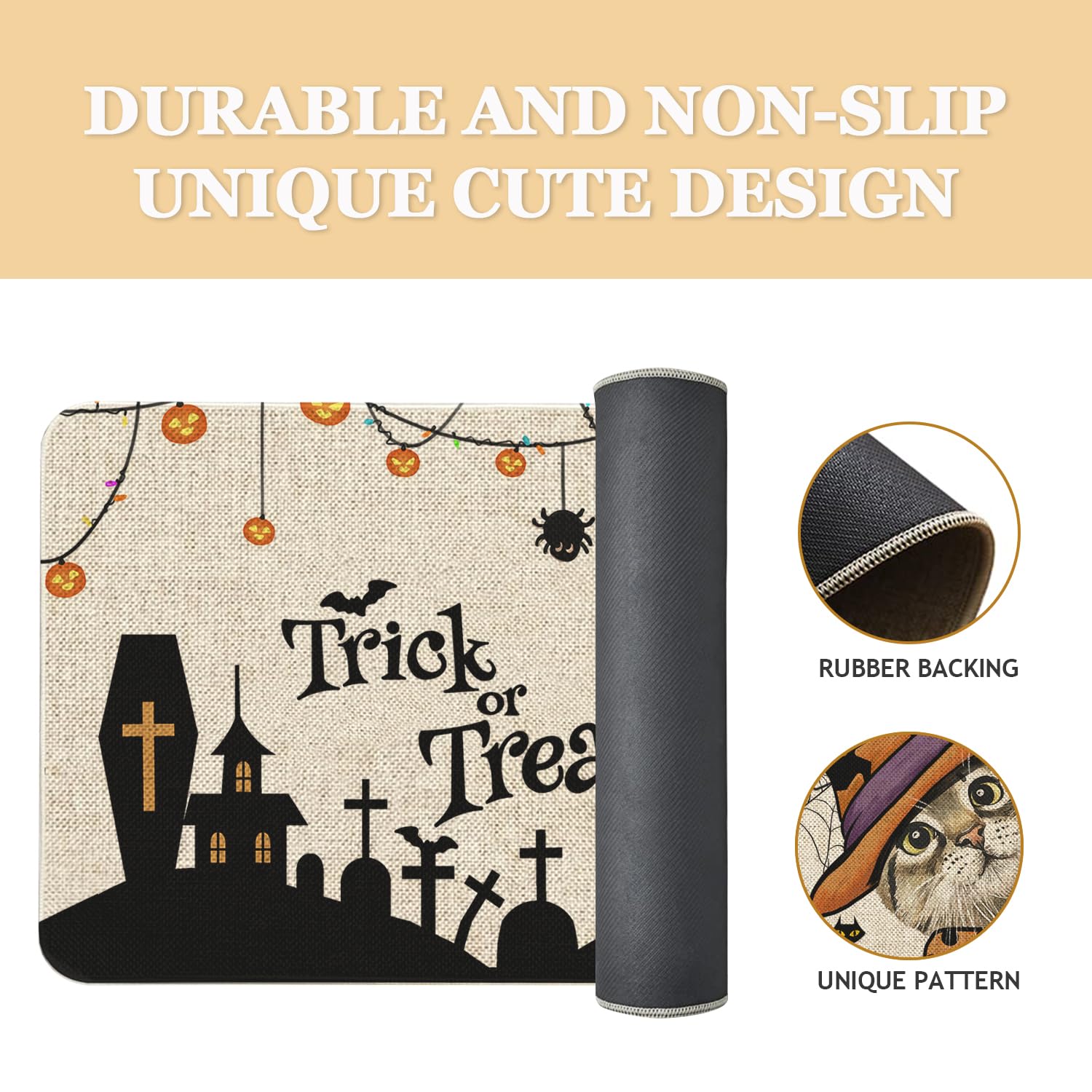 Roszwtit Halloween Door Mat 30 X 17 Inch Trick Or Treat Cat Doormat Indoor Outdoor Entrance Halloween Floor Mat Non Slip Hallowe