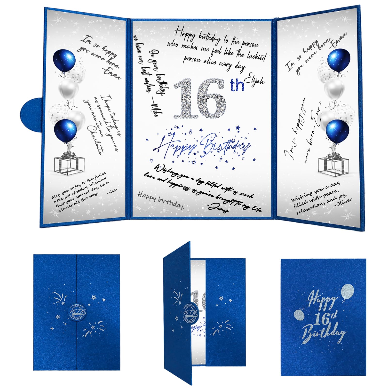 Crenics 16th Birthday Decorations for Boy or Girls, Creative 16th Birthday Guest Book Alternative, Blue and Silver 16 Birthday S