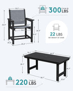 Serwall 5 Piece Outdoor Dining Table Sets For 4 With 1 Umbrella Hole Cut-Out Rectangular Table And 4 Textilene Chairs, Hdpe Dining Table Sets For Garden, Backyard, Poolside, Black