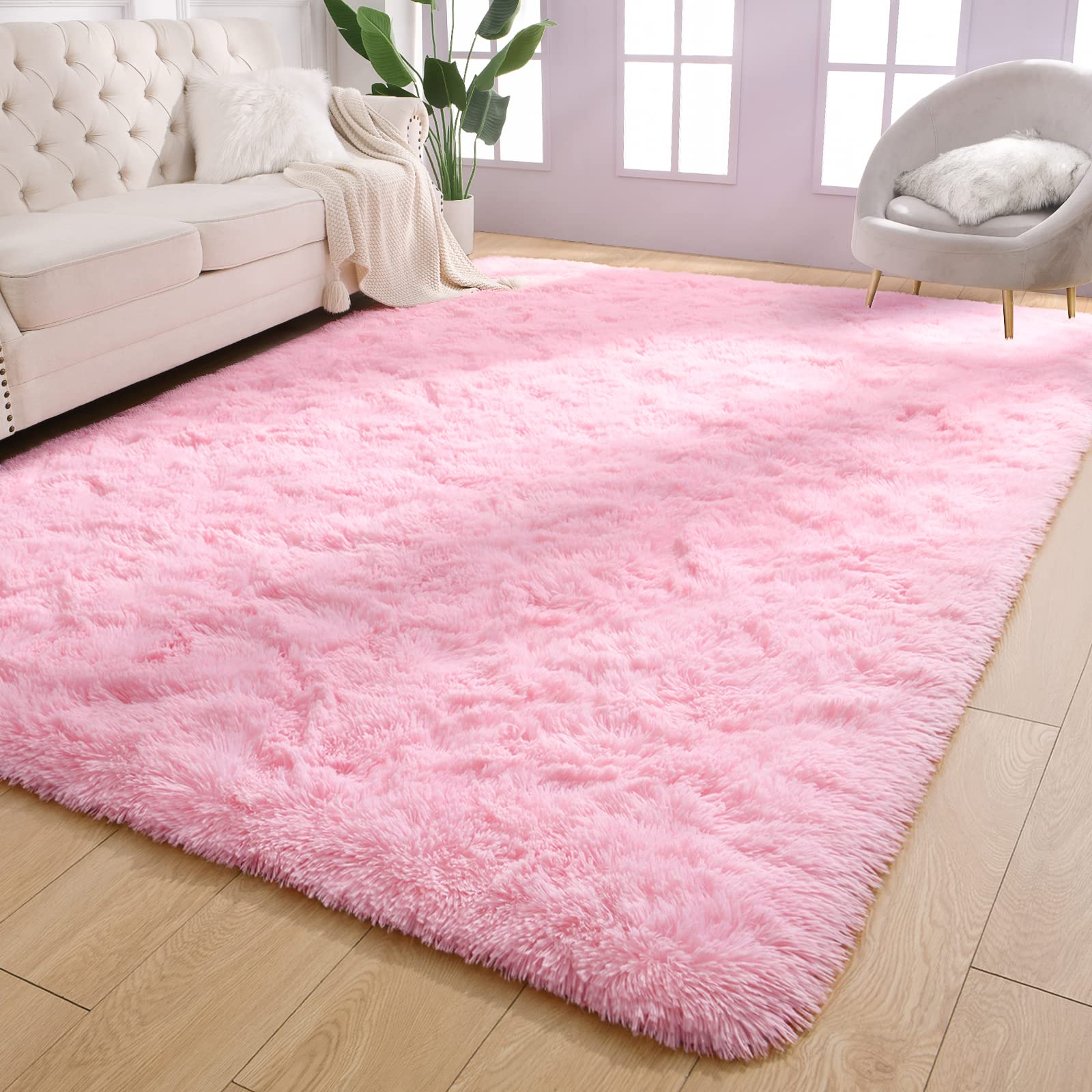 AROGAN Ultra Soft Pink Shaggy Rug Carpets, 3x5 Feet Kids Rugs for Bedroom Girls, Fluffy Rugs for Living Room, Shag Rugs for Play