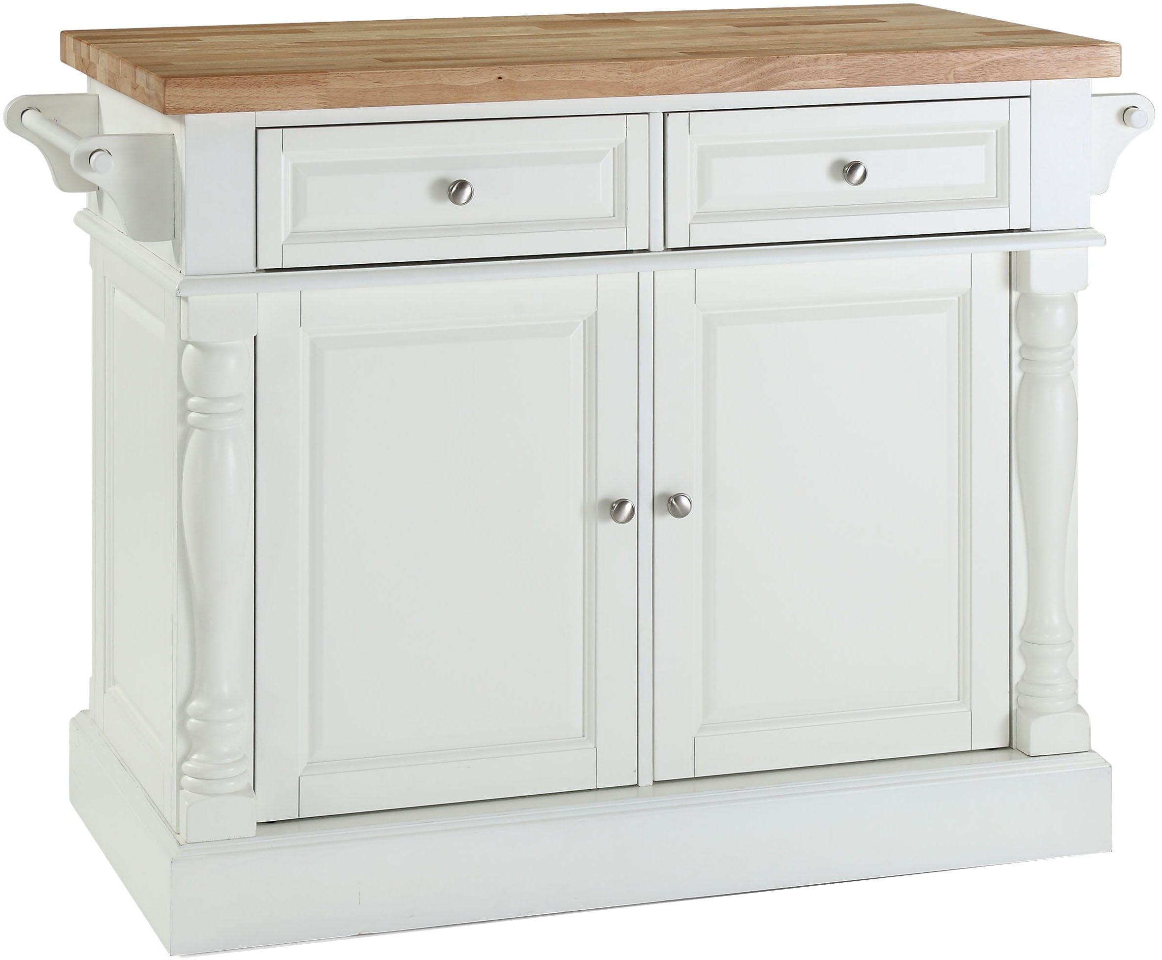 Crosley Furniture Oxford Butcher Block Kitchen Island, Microwave Stand, with Storage Shelves and Drawers, White