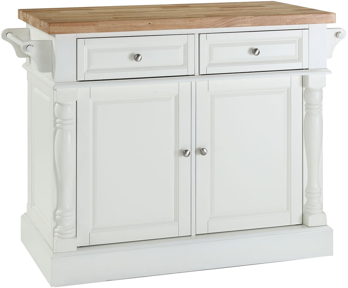 Crosley Furniture Oxford Butcher Block Kitchen Island, Microwave Stand, with Storage Shelves and Drawers, White