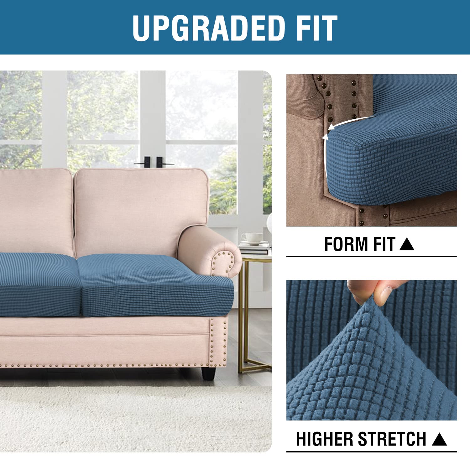 H.Versailtex Stretch T Cushion Chair Sofa Slipcover T Cushion Covers For Living Room Armchair Couch Cover T Cushion Slipcover Seat Cover With Elastic Bands Thicker Jacquard Fabric, Dusty Blue