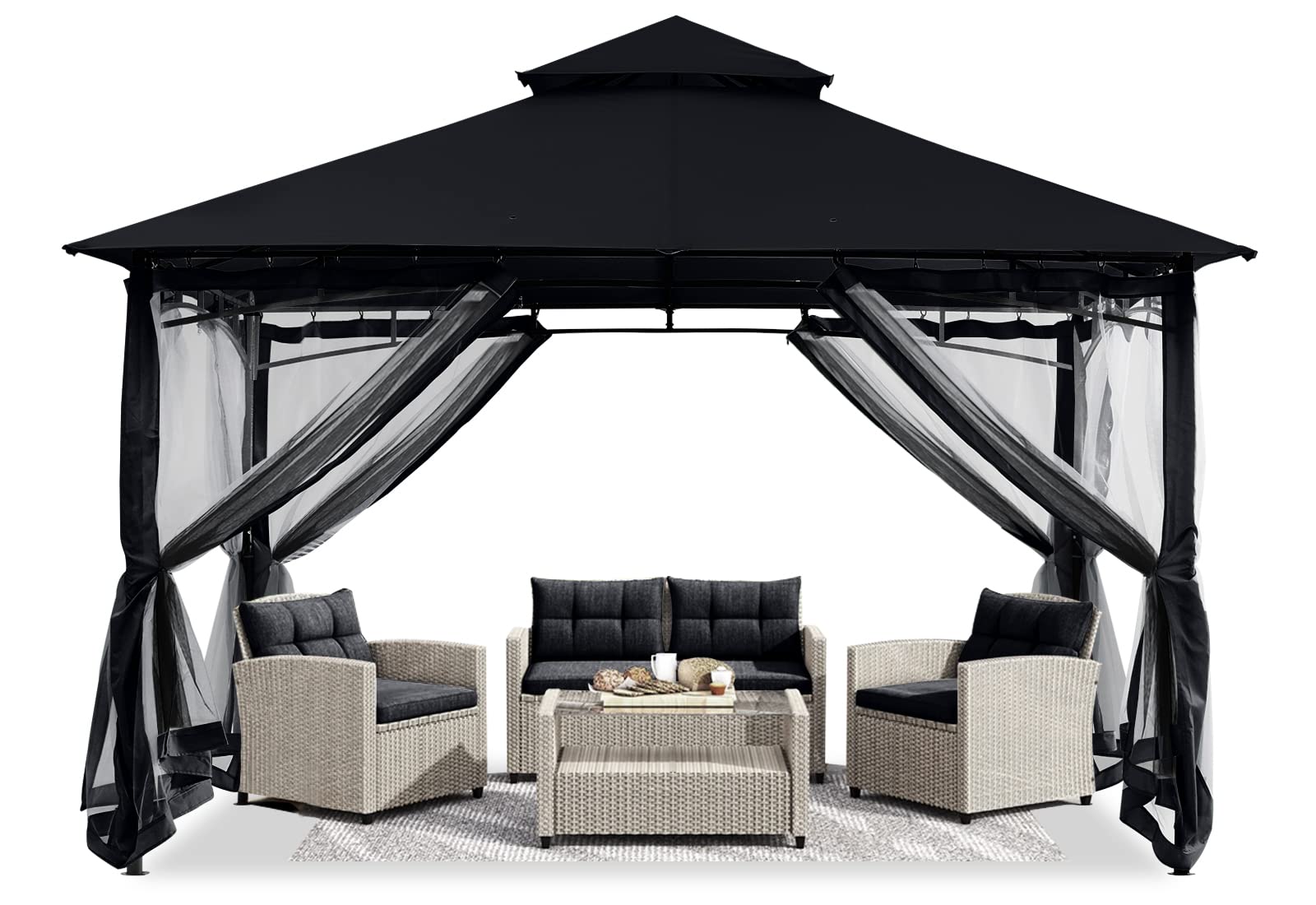 Abccanopy Gazebos For Patios 8X8 - Outdoor Steel Frame Gazebo With Mosquito Netting For Lawn Backyard Garden Deck (Black)