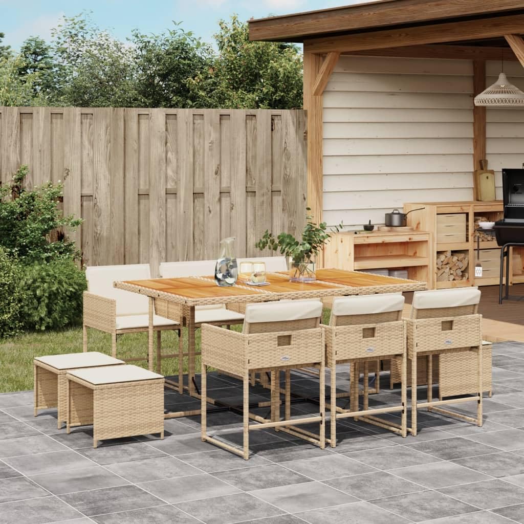 vidaXL 11 Piece Garden Dining Set and Cushions Synthetic Rattan Grey