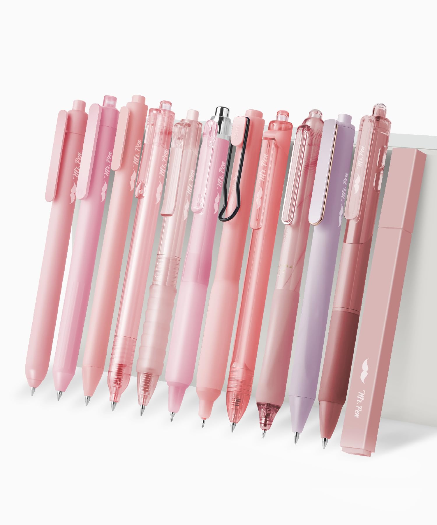 Mr. Pen- Gel Ink Pink Pen Set, 12 Pack, 1 X Aesthetic Highlighter, 0.5Mm Cute Pink Pens Black Ink With Pastel Barrels
