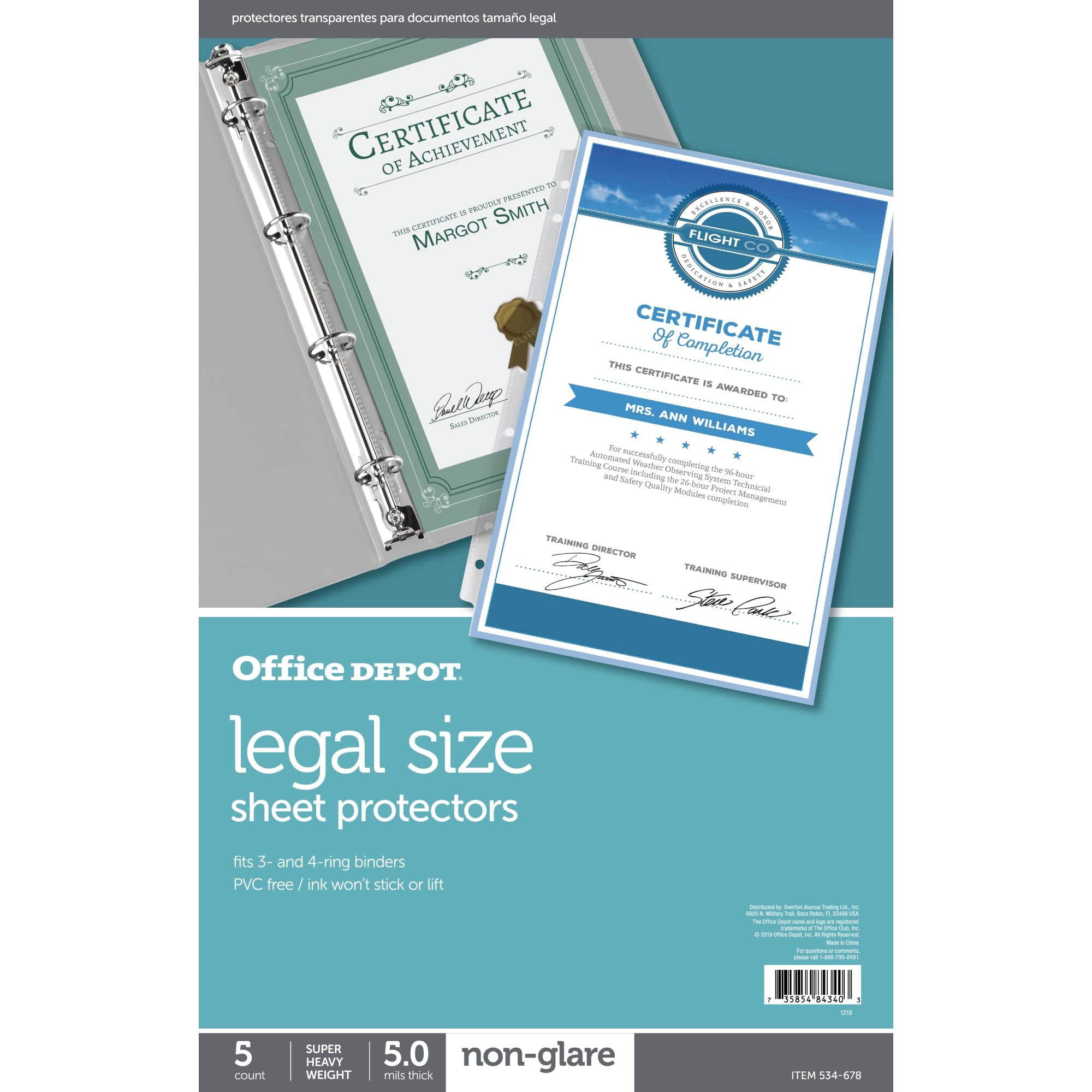 Office Depot Legal Sheet Protectors, Heavyweight, 8 1/2In. X 14In., Non-Glare, Clear, Box Of 5, 534678