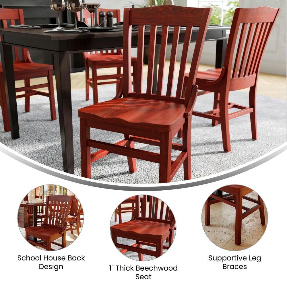 Flash Furniture Hercules Series School House Back Wood Restaurant Chair, Classic Armless Dining Chair for Restaurants/Kitchens, Mahogany Wood Finish