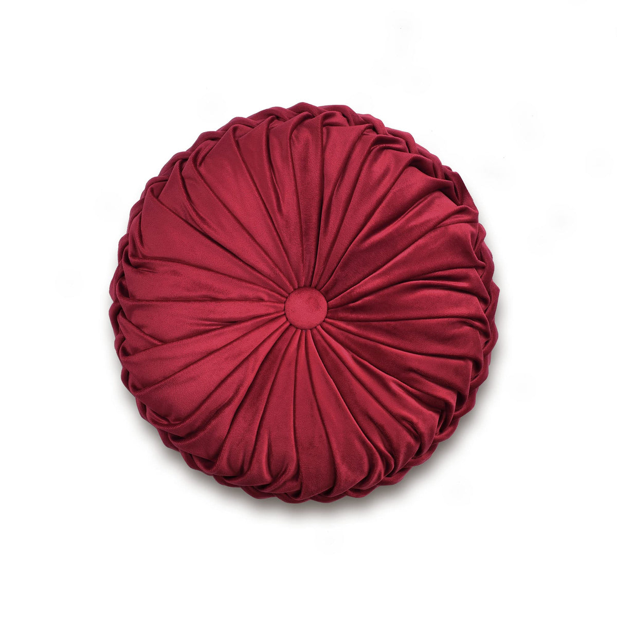 Lush Decor Round Pleated Soft Velvet Decorative Throw Pillow, 1 Count, 15' Diameter, Red - Plush Round Pillow, Seat Cushion, De