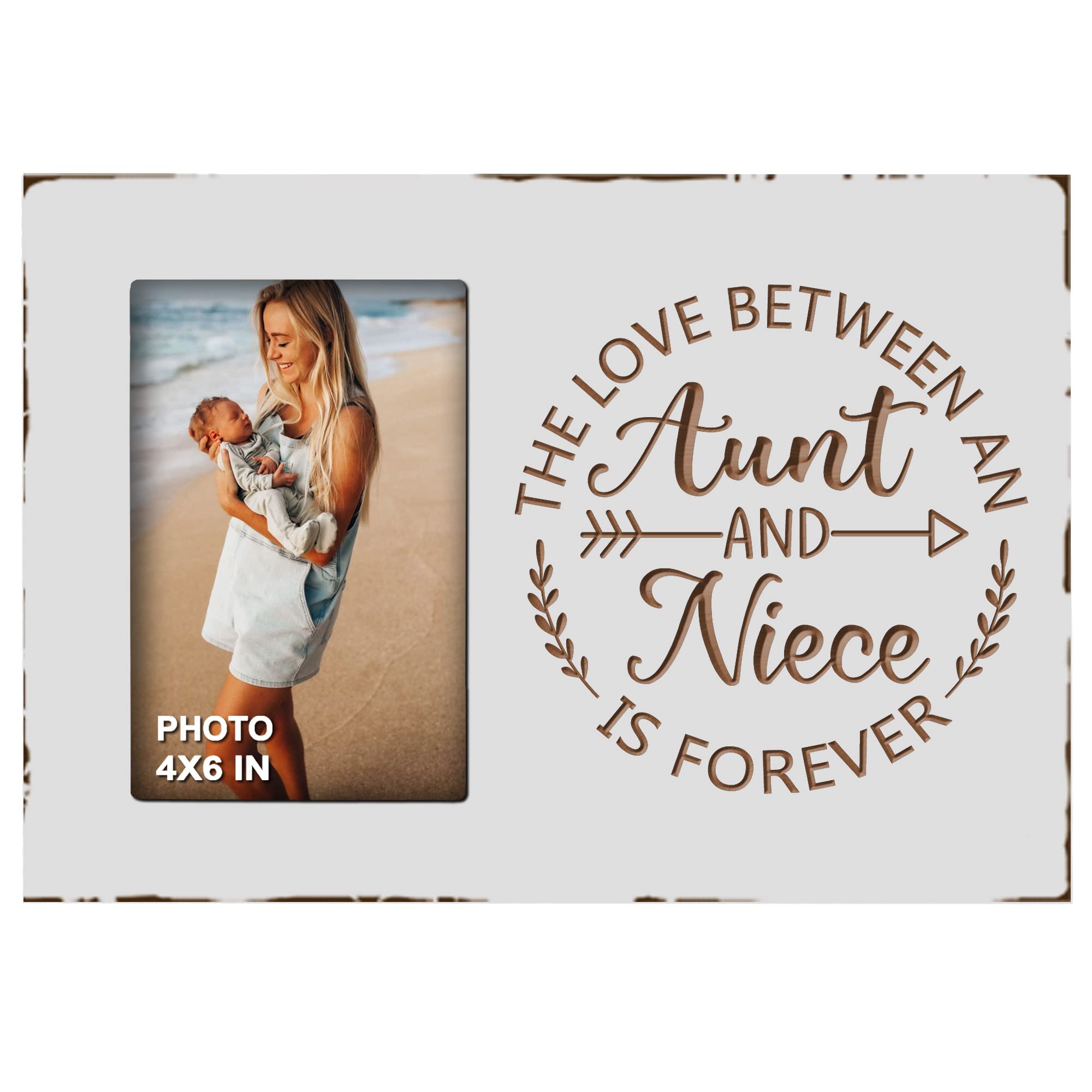 EXQUIDECA Best Auntie Gifts from Niece - Engraved Carving Aunt Picture Frames 4x6 Inches - the Love Between an Aunt and Niece is