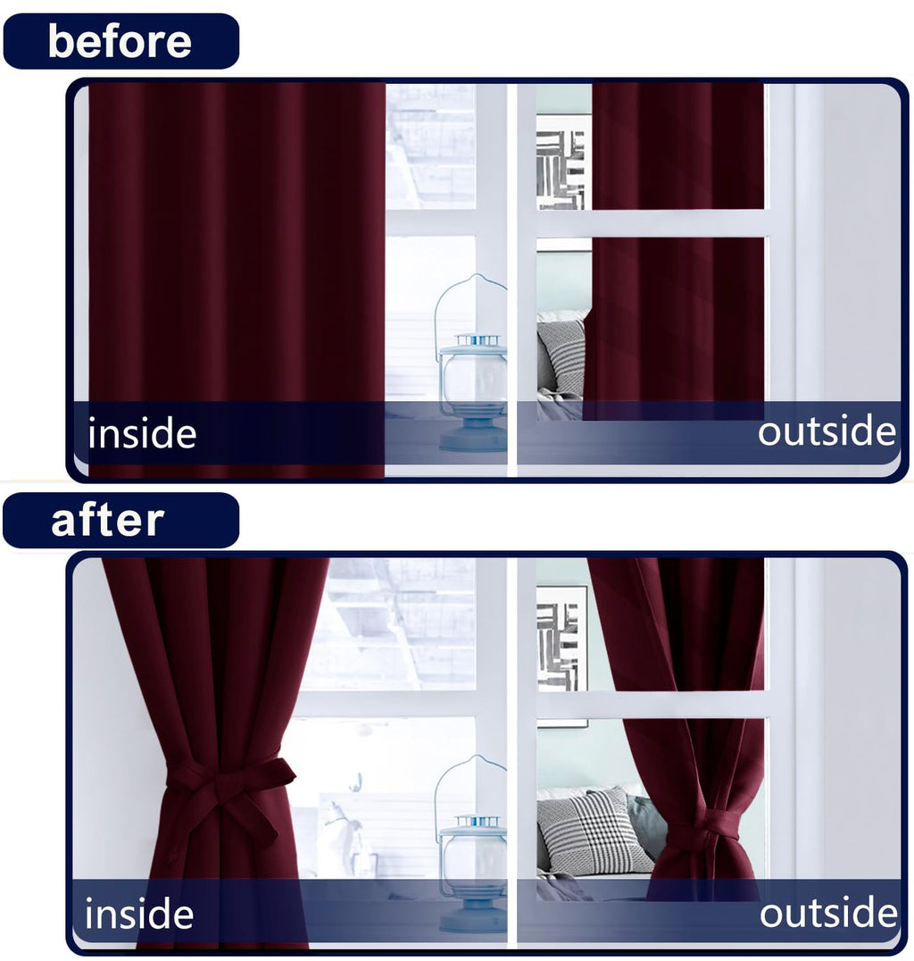 Hiasan Burgundy Red Blackout Curtains 54 Inch Long, Light Blocking Thermal Insulated Rod Pocket & Back Tab Christmas Drapes Sewn
