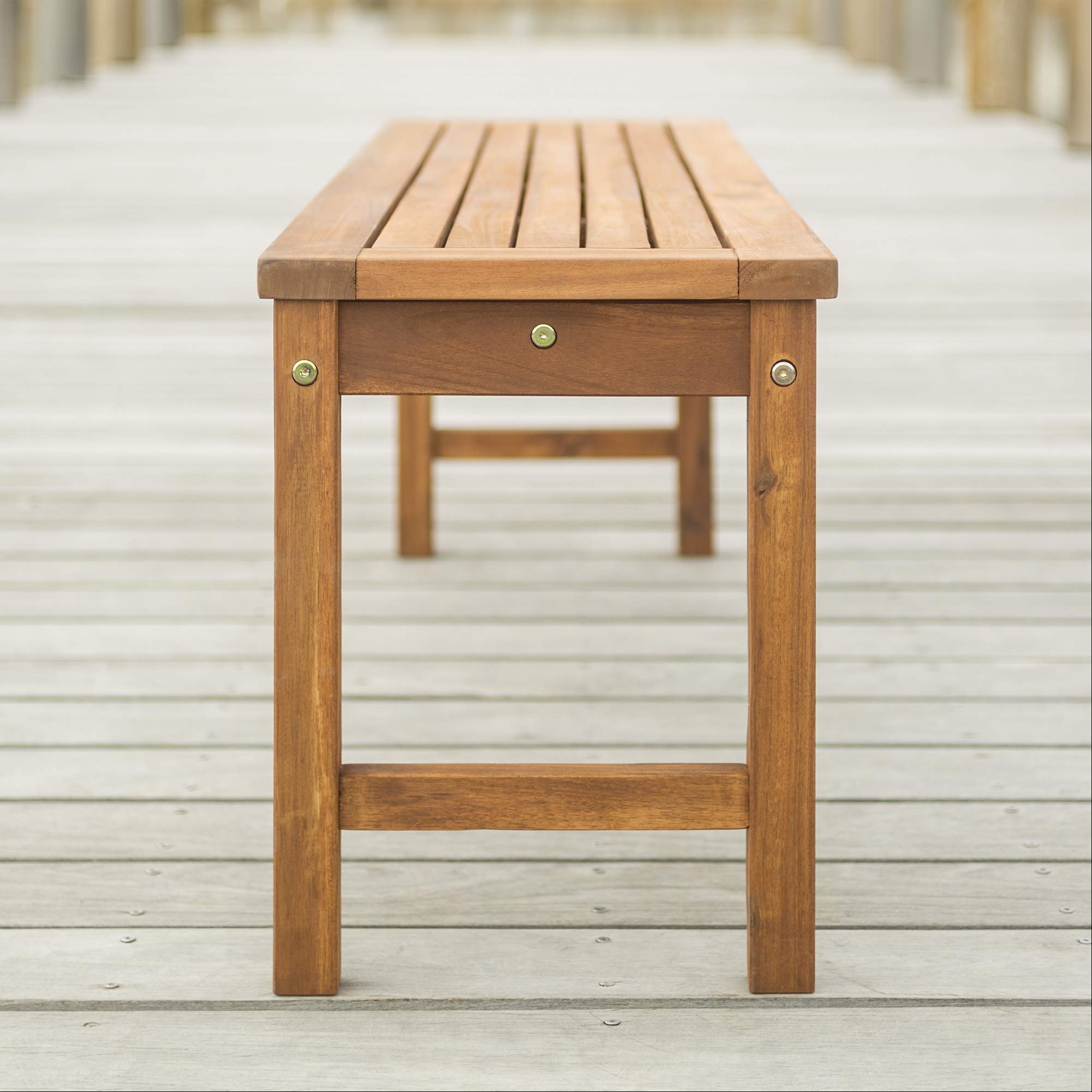 Walker Edison Dominica Contemporary 3 Piece Slatted Acacia Wood Outdoor Dining Table And Bench Set, Set Of 3, Brown