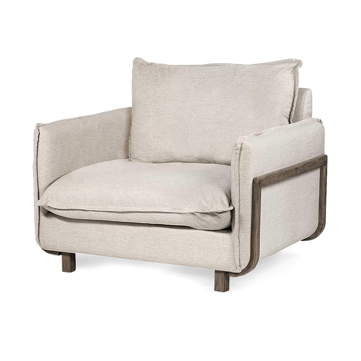 HomeRoots 42' Cream and Wood Brown Linen Arm Chair