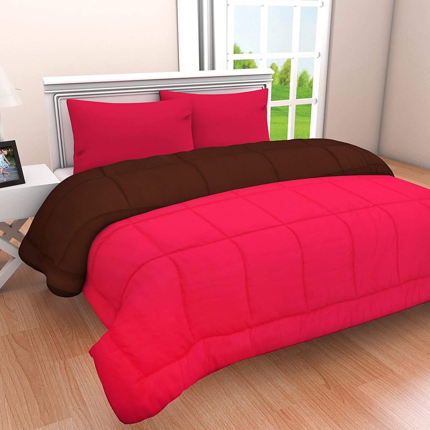 Svt Microfiber 200Tc Comforter (Single_ Pink & Mahroon)