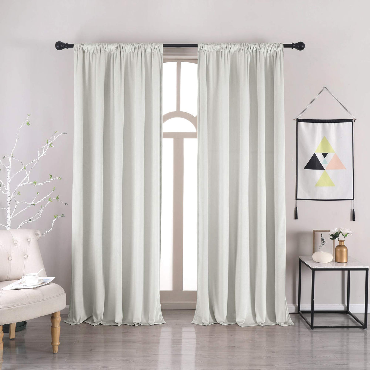 Nanbowang Bleach White Velvet Curtains 63 Inches Long Soft Curtains Rod Pocket Thermal Insulated Curtains Window Treatment For B