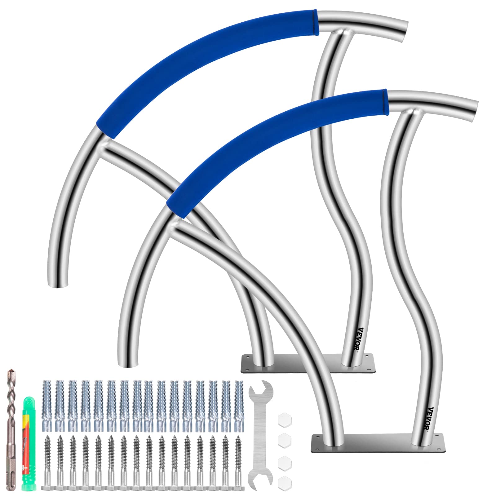 Vevor Pool Handrail, 2Pack 30'X30' Swimming Pool Stair Rail, 304 Stainless Steel Stair Pool Hand Rail Rated 375Lbs Load Capaci