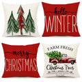 4Th Emotion Red Christmas Pillow Covers 18X18 Set Of 4 Farmhouse Christmas Decorations Merry Christmas Tree Truck Hello Winter H