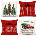 4Th Emotion Red Christmas Pillow Covers 20X20 Set Of 4 Farmhouse Christmas Decorations Merry Christmas Tree Truck Hello Winter H
