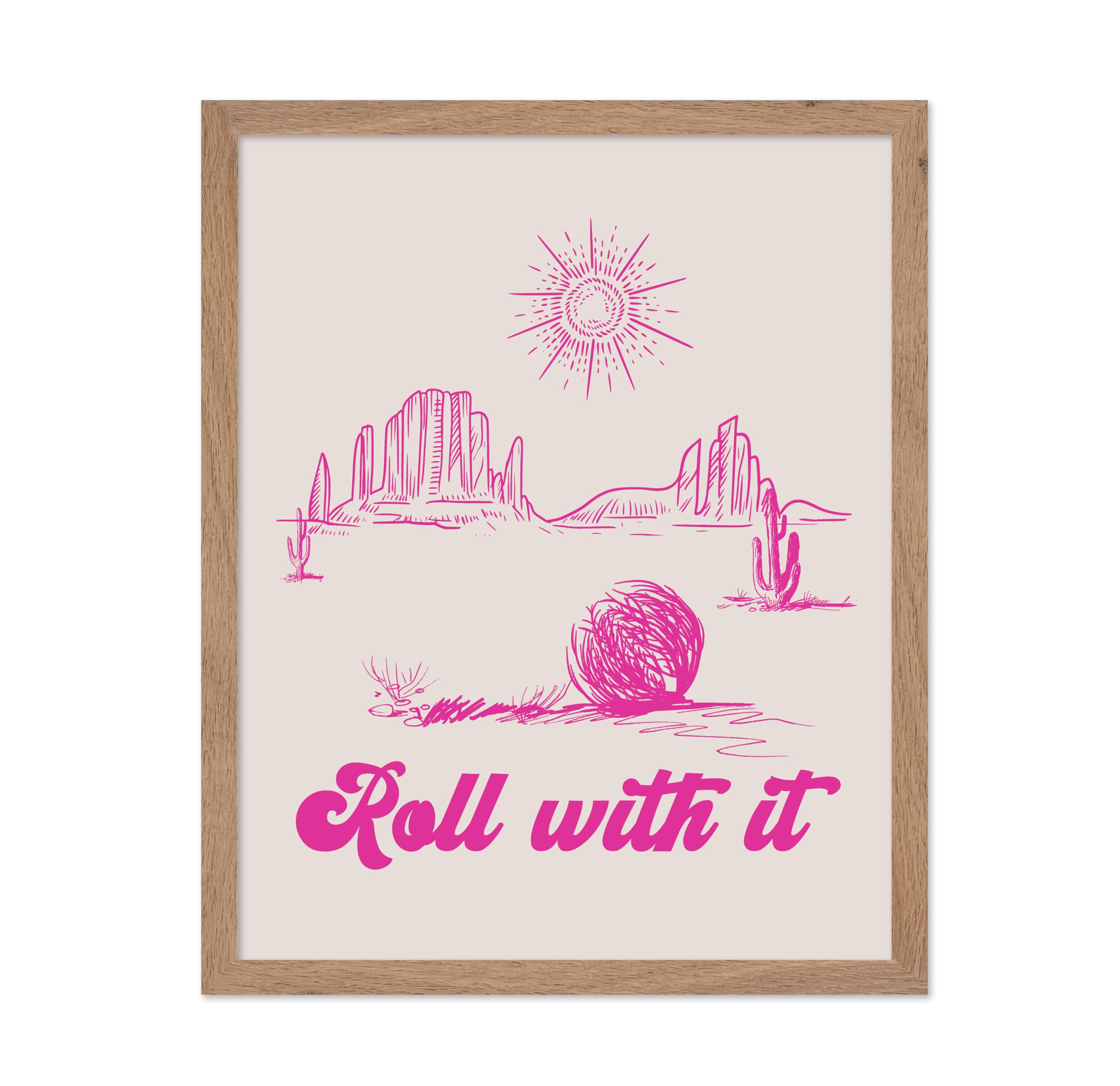 Poster Master Roll With It Poster - Retro Pink Tumbleweed Print - Western Art - Trendy Art - Wild West Art - Gift for Him & Her 