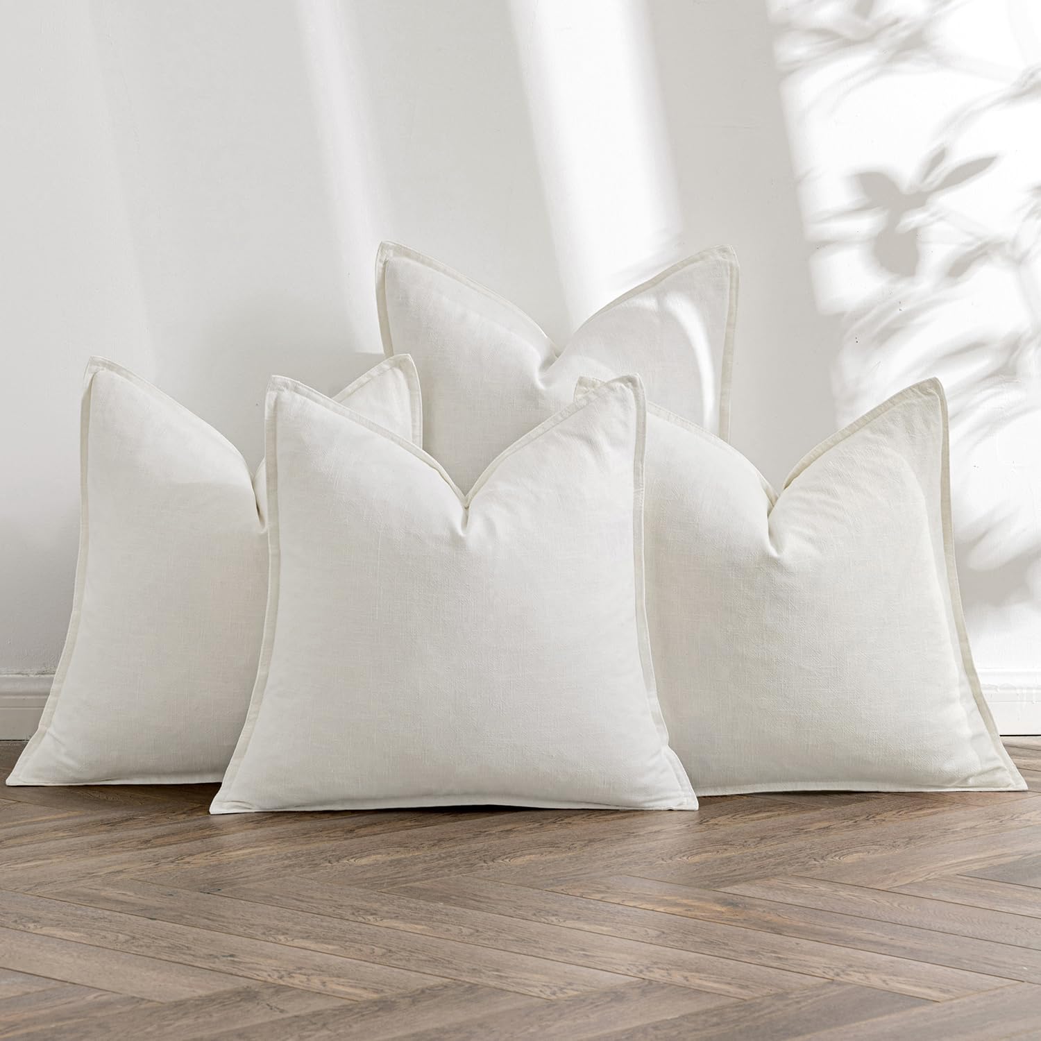 Miulee Cream Linen Pillow Covers Pack Of 4 Decorative Natural Solid Throw Pillow Covers Soft Accent Boho Farmhouse Couch Pillowc