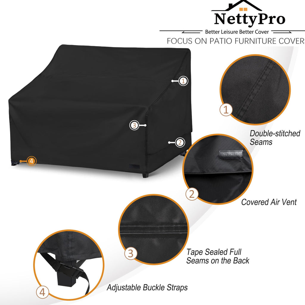 Nettypro Patio Furniture Sofa Cover Waterproof Heavy Duty Outdoor Couch Cover 3 Seater, 79' Wx 38' Dx 35' H, Black